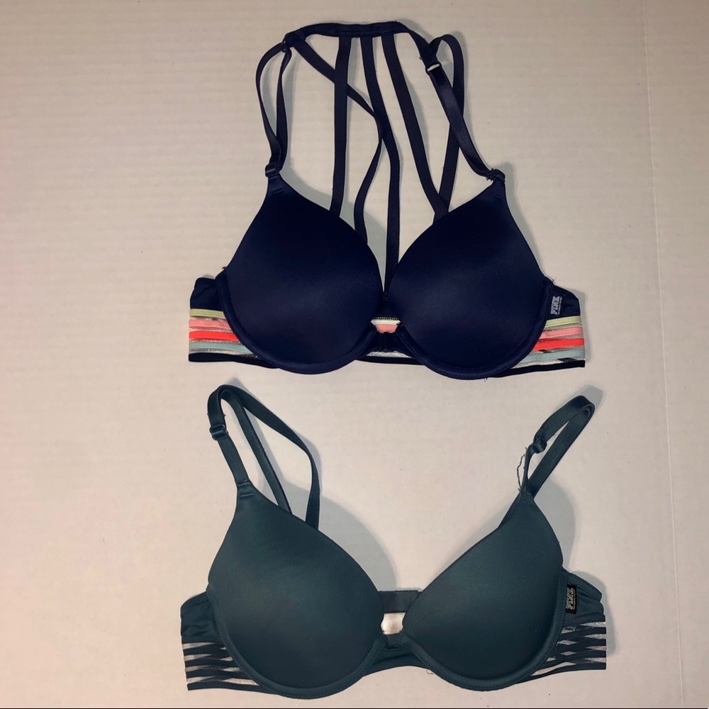 PINK Victoria’s Secret Dark Blue & Tea Push Up Bras 32B Set